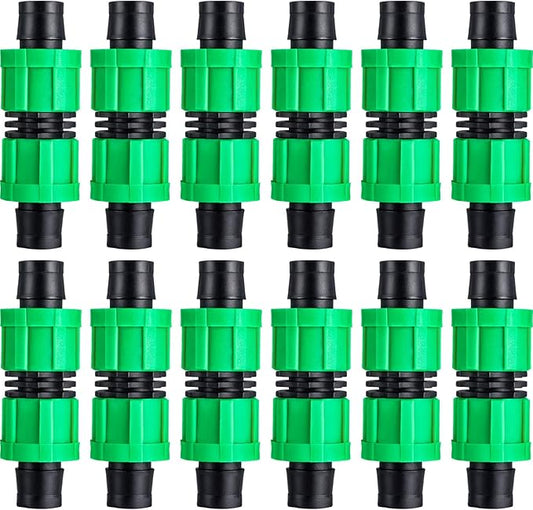 12 Pieces Drip Irrigation Coupling, 5/8 Inch Universal Connector Drip Tubing Fittings, Compatible with Most 16-17 mm Tubing or Sprinkler Systems(Green)