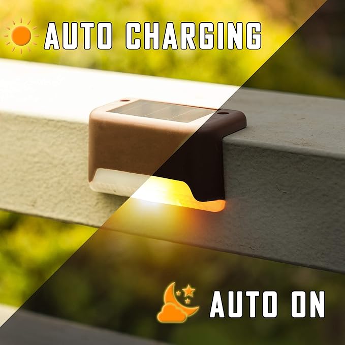 pearlstar 24 Pack Waterproof Led Solar Step Lights,Color Changing Light up Swimming Pool Accessories Night Lights,Outdoor Deck Lights for Stairs, Step, Fence, Yard, Patio, and Pathway Decor（Brown）