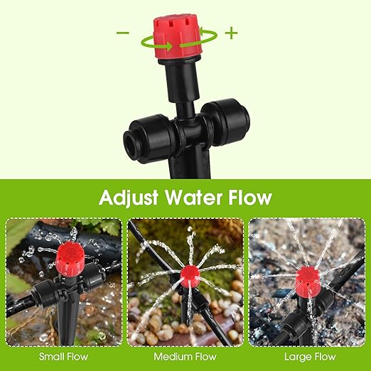 25 Pcs Drip Irrigation Emitters with Stake - Adjustable Drip Emitter Stream for 1/4" Drip Line Irrigation Tubing - Drip Irrigation System Parts Drippers Sprinkler Heads for Garden Watering System -Red