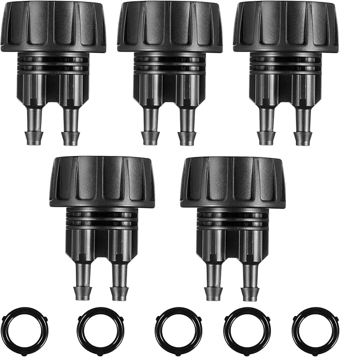 5 Pack Drip Irrigation Tubing Faucet Adapter Garden Faucet Hose Adapter Drip Irrigation Hose Connectors Faucet Connector with Washers for Garden Irrigation System(Double, Convert 3/4 to 1/4)