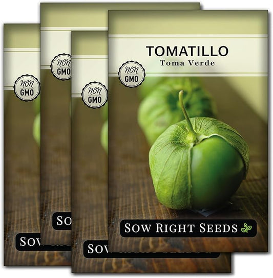 Sow Right Seeds - Toma Verde Tomatillo Seeds for Planting - Non-GMO Heirloom Packet with Instructions to Plant a Home Vegetable Garden - Mexican Husk Tomato - Ground Cherries Great for Salsa (4)
