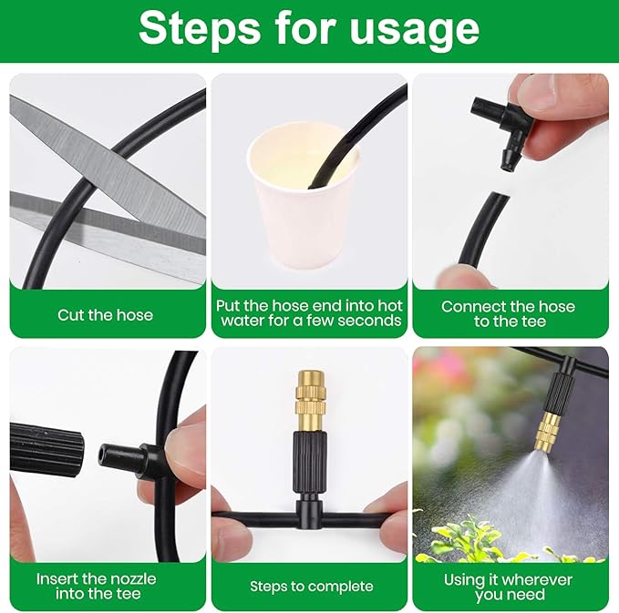 Kalolary Irrigation Nozzle Adjustable Copper Atomizing Nozzle Connect 4/7 Hose Tube Micro Nozzle Drip Irrigation Sprayer Garden Cooling Irrigation Equipment with 3-Way Drip Irrigation Connector