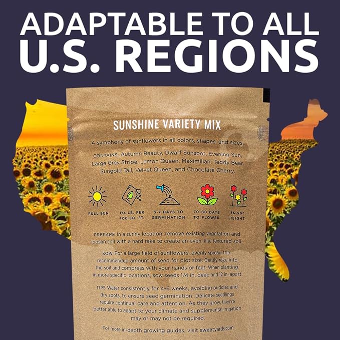 Bulk Sunflower Seeds - Variety Mix 10 Types of Beautiful Sunflowers - 1/4 Pound Bag Open Pollinated Sunflower Seeds for Planting