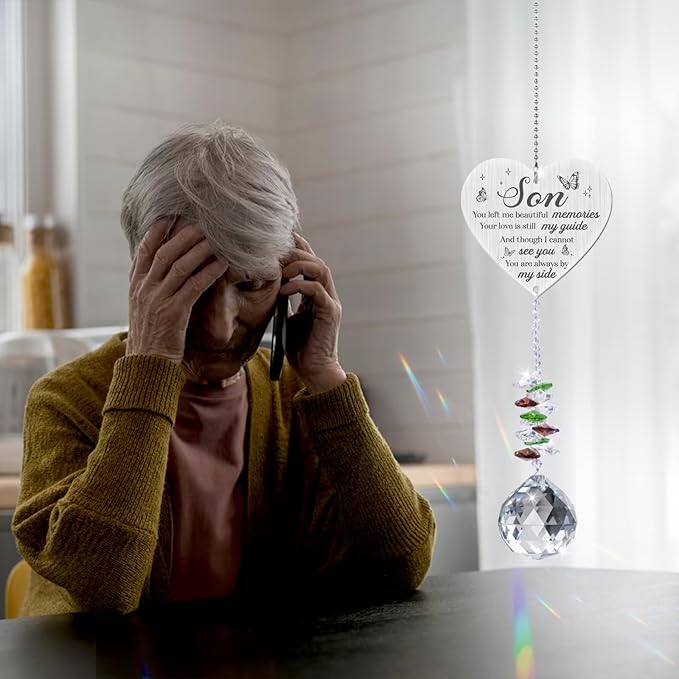 Memorial Crystal Suncatcher,Memorial Gifts for Loss of Son,Loss of Son Sympathy Gifts,Hanging Crystals Ornament for Window Rainbow Maker Prisms Home Decor Gift