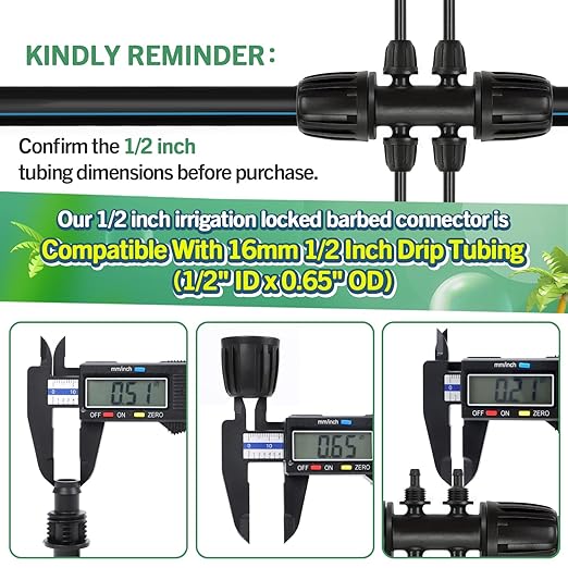 12 Pack 1/2 Inch(1/2" ID x 0.65" OD) To 1/4 Inch Drip Irrigation Fitting, Anti-drop 16mm 1/2" Drip Line to 1/4" Drip Tubing Six-Way Adapter for Garden Irrigation System Connection