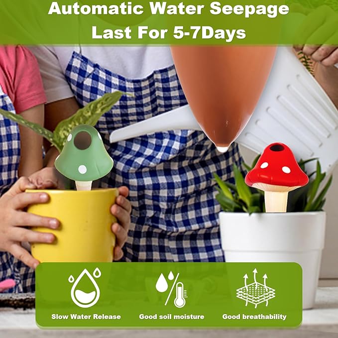 Terracotta Self Watering Devices Premium Self Watering Spikes Upgraded Planter Insert Device Irrigation Dripper Professional Garden Automatic Plant Accessories 4 Packs (Colorful Mushroom2.0)