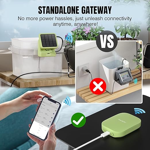 Raddy WS-2 Wi-Fi Automatic Watering System, Solar Drip Irrigation System, APP Control with Flexible Mini Hub, Water Shortage Alert, 2600mAh Built-in Battery, Easy DIY for Potted Plants, Balcony