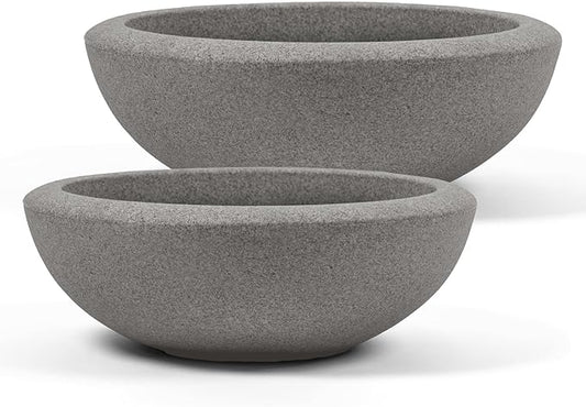 ARBORA 21" and 26” Santorini Bowls with Stone Blend Concrete - Polyresin Indoor and Outdoor Planters, Durable, Weatherproof, Lightweight, Large Plant Pots for Patio, Garden, Deck