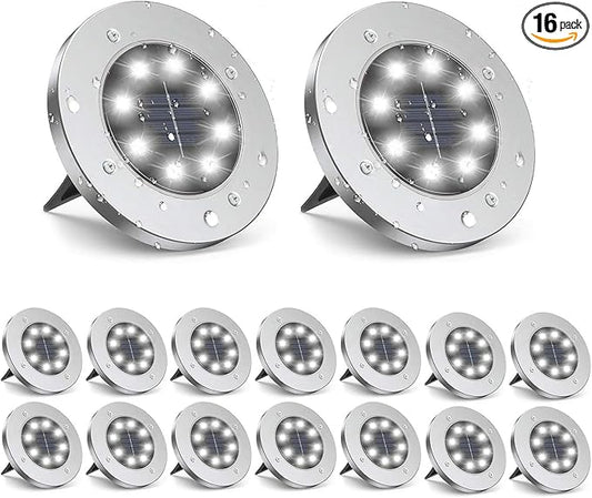 ZGWJ Solar Ground Lights,16 Pack Waterproof Solar Garden Lights, Upgraded Outdoor Garden Waterproof Bright in-Ground Lights, Landscape Lights for Pathway,Yard,Deck,Lawn,Patio,Walkway White