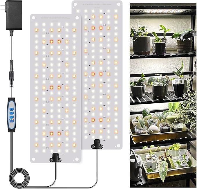 Garpsen Grow Lights for Indoor Plants, 276 LEDs Full Spectrum Plant Light with Auto Timer 6/12/16H, 3 Color Modes & 5 Dimmable Levels, 24W UL Adapter Growing Lamp Panel for Plant Stand Indoor(2Panels)