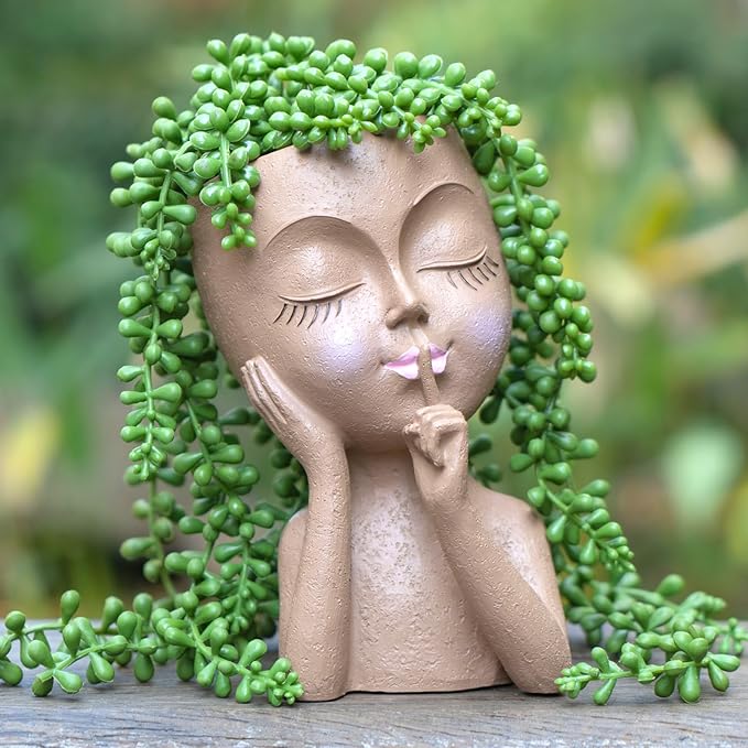 Face Planter Pot Head Planters, Lady Heads Flowerpot, Cute Girl Faces Plant Pot, Quiet Women Succulent Pots for Indoor Outdoor Plants, Modern Vase with Drainage