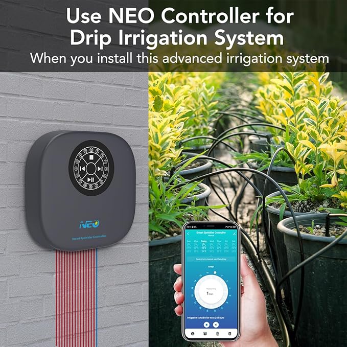 WiFi Irrigation Controller, 16-Zone Smart Sprinkler Controller, Auto Schedules, Weather-Based Watering, Indoor Use, Compatible with Alexa for Garden and Yard