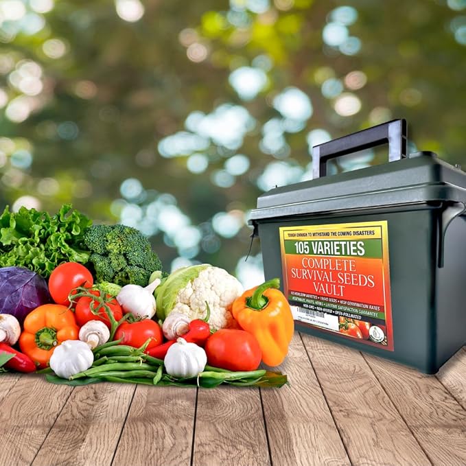Survival Garden Heirloom Seeds Non GMO - 105 Varieties of Herb, Fruit and Vegetable Seeds for Planting Home Garden Plus Seed Storage Organizer Vault - Non Hybrid Open Pollinated by Grow For It