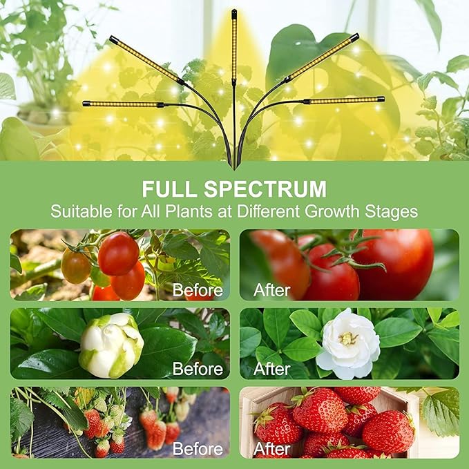 Grow Lights for Indoor Plants,5 Heads Plant Lights for Indoor Plant,LED Full Spectrum Plant Lights,Adjustable Plant Grow Light,4/8/12H Timer,Warm White Grow Lamp for Various Plant