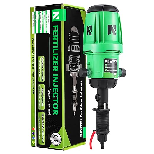 NEWTRY Fertilizer Injector for Drip Irrigation, 0.2%-2% Adjustable Dosing Pump, 3/4'' NPT Water Powered Liquid Doser for Garden, Greenhouse, Irrigation & Hydroponic System, Farm, Grow Tent Green