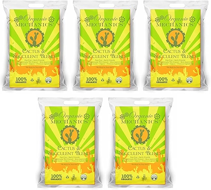 Cactus and Succulent Blend Potting Soil, 2 Quarts (Pack of 5) - Enhances Root Growth & Water Drainage with Biochar, Rice Hulls, and Worm Castings - Peat-Free & Eco-Friendly