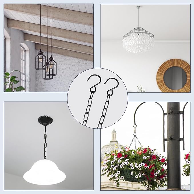 6 Pack Black Hanging Chain with Hooks, 36 Inch Universal Heavy Duty Chain for Hanging Plants, Shop Lights, Baskets, and Decorations for Indoor & Outdoor Use