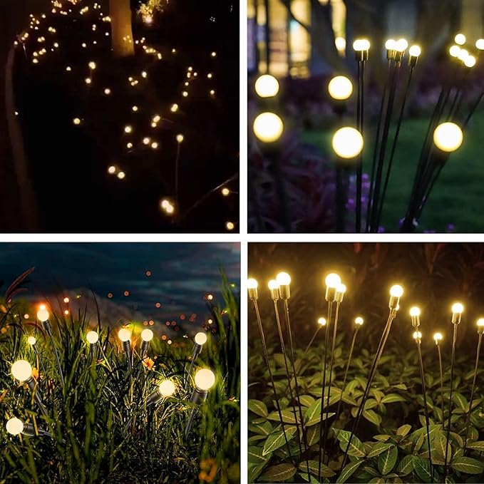 OZS 4Pack Total 32LED Solar Garden Lights -Solar Lights Outdoor, Solar Firefly Lights, Sway by Wind, Solar Fairy Lights Outdoor Waterproof for Patio Pathway Garden Decor(Warm White)