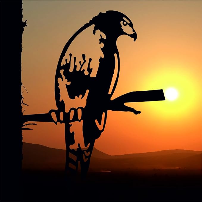 Renovatio Metal Hawk - Metal Bird Yard Decor - Tree Stake & Outdoor Art - Metal Garden Sculpture - Rusty Metal Birds Ornaments - Outdoor Bird Decorations for Garden