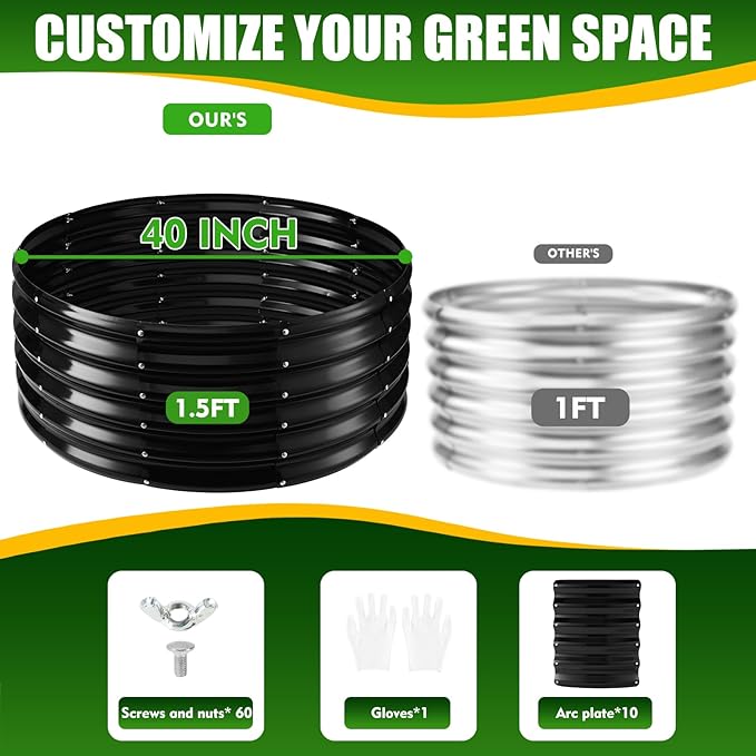 17" Tall Elevated Round Metal Rised Garden Bed- 3.3'x3.3' in Size and 0.8MM Thick Durable Planter Box for Vegetables Flowers Succulent at Patio/Garden Outdoor (Black, 3.3FT Diameter)