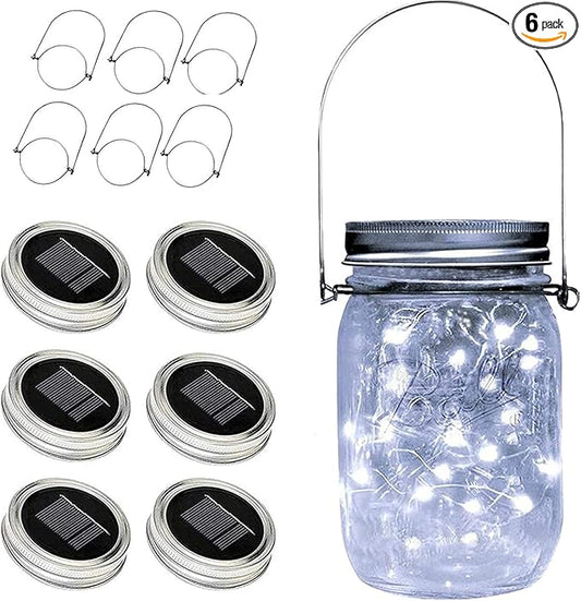 ZNYCYE Solar Mason Jar Lights, 6 Pack 30 Led String Fairy Star Firefly Jar Lids Lights, Jars Not Included, Best for Mason Jar Decor,Great Outdoor Lawn Decor for Patio Garden, Yard (Cool White)