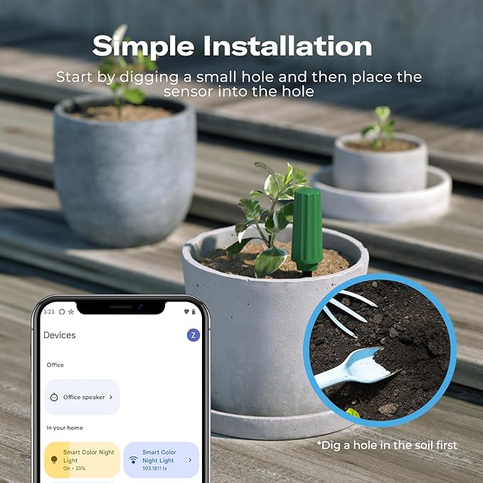 THIRDREALITY Smart Soil Moisture Sensor,Zigbee hub Required,Accurate Measurement,Capacitive Probe,Moisture/Temperature Meter for Garden Planting,Compatible with Hubitat, SmartThings,Home Assiastant