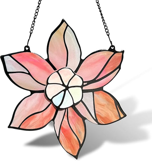 Stained Glass Window Hanging - Double-Layered Tiffany Flowers Suncatchers for Windows Hanging,Floral Sun Catcher for Plant Lovers Mothers Day Anniversary Love Gift