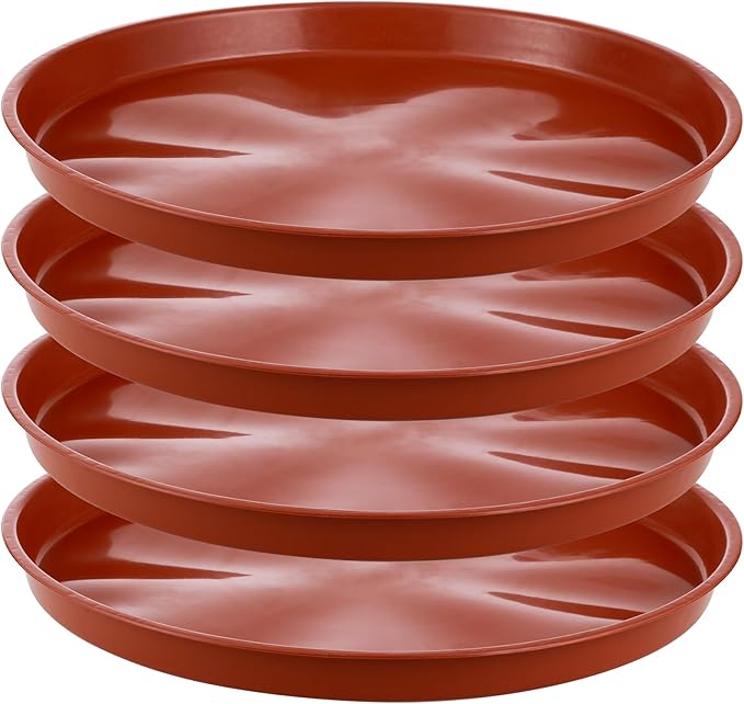 4 Pack Bottom 14 Inch Plant Saucers for Indoors Outdoors Plastic Plant Water Catcher Trays No Holes Round Flower Pot Drip Trays, Heavy Duty Plant Pot Saucers Water Drainage Trays, Terracotta