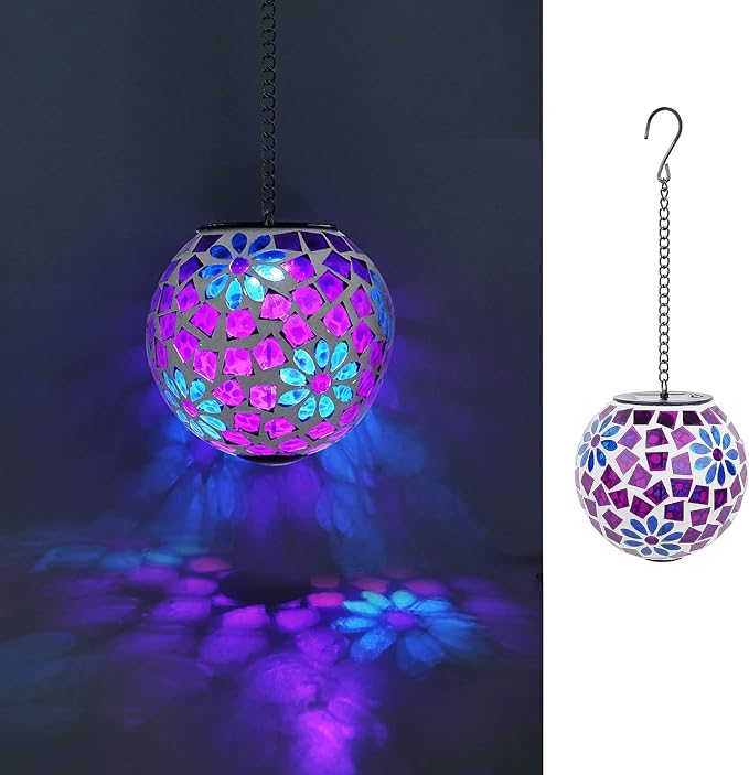 VCUTEKA Hanging Solar Lights Outdoor - Solar Powered Waterproof Landscape Lanterns with Mosaic Design for Patio, Yard, Garden and Pathway Decoration