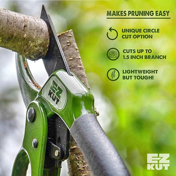 EZ Kut Heavy Duty Pruning Shears Green - with Ratcheting Action Great Garden Hand Tool Clippers Gardening pruners arthritis tools Ratcheting Anvil Hand Pruner Pruning Shears Heavy Duty Since 1988