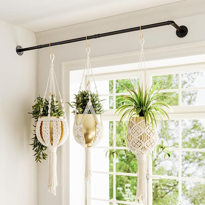 Bamworld Hanging Planters for Indoor Plants Plant Hanger Indoor Hanging Plant Holder Window Plant Shelves Metal Rod(Pot&Plant Not Included) 42in