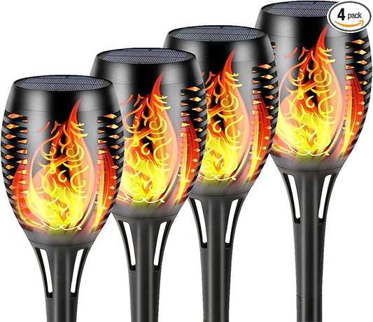 Solar Lights Upgraded 43" Tiki 96 LED Waterproof Flickering Flames Torch Lights Outdoor Solar Spotlights Landscape Decoration Lighting Dusk to Dawn Auto On/Off Security Torch Light (4 Pack)