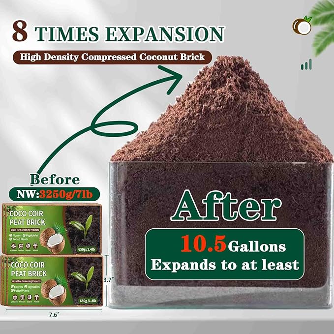 Coco Coir Bricks Potting Soil, 5 Pcs Natural Organic Compressed Coconut Fiber Soil Alternative to Peat Moss for Indoor Outdoor Plants Gardening Flowers Vegetables and Herbs