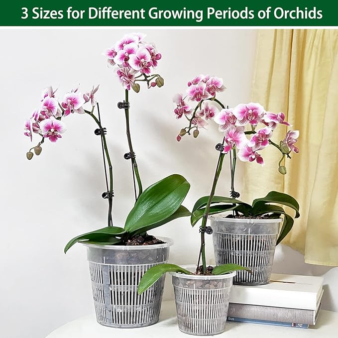 Orchid Pot, 12 Pack Orchid Pots with Holes, 4 Each of 4.5", 5.5", 6.3", Clear Orchid Pots for Repotting, Breathable Slotted Orchids Planter