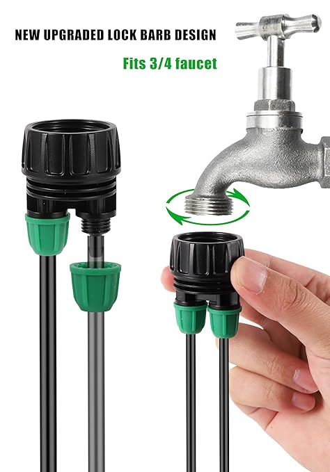 Garden Hose Adapter 3/4 to 1/4 Inch 2 Way Drip Irrigation Tubing Connectors Lock Barbed design 3/4 US Standard GHT Thread 5 Pack (2 -Way to 1/4" Pipe Connector)
