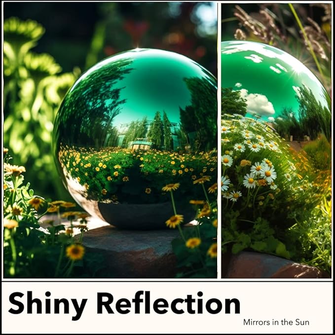 10 Inch Stainless Steel Gazing Globe,v2croft Hollow Ball Mirrored Surface Polished Shiny Sphere,Garden Stainless Steel Gazing Ball for Outdoor Lawn Pond Yard Ornament(Green)