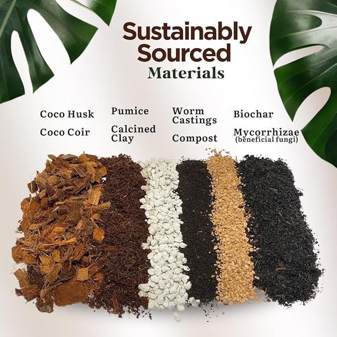 Chunky Potting Mix for Indoor and Tropical Plants (Soilless) Premium & Well Draining Blend for Healthy Houseplants Contains Coco Coir & Husks, Biochar, Worm Cast, Mycorrhizae, Pumice & Calcined Clay
