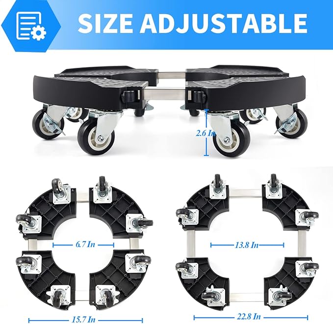 TreeGun Plant Caddy with Wheels Heavy Duty with 8 Lockable Casters, Rolling Plant Stand Adjustable for 8 inch-22 inch Outdoor Indoor Large Plant, Plant Dolly with Wheels Heavy Duty 500lbs Capacity