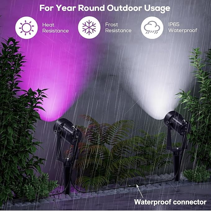 SUNTHIN Outdoor Landscape Lighting with Remote, RGBW Color Changing Spot Uplights, IP65 Waterproof & Connectable, 8 Pack