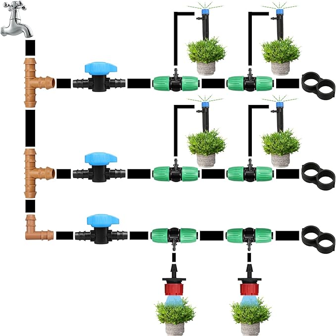 JAYEE Drip Irrigation Valve Tubing Fittings 1/2 inch, 4 Pcs Barbed Switch Valves Drip Line Parts for 1/2 Inch Drip Irrigation Tubing (.570-.620" ID), Shut Off On Water Flow for Sprinkler Systems