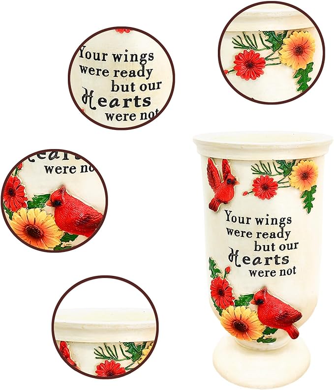 BAYN Grave Decorations for Cemetery, Cardinal Vases with Spikes for Garden Decorations Waterproof Garden Statues Memorial Gifts for Loss of Loved One