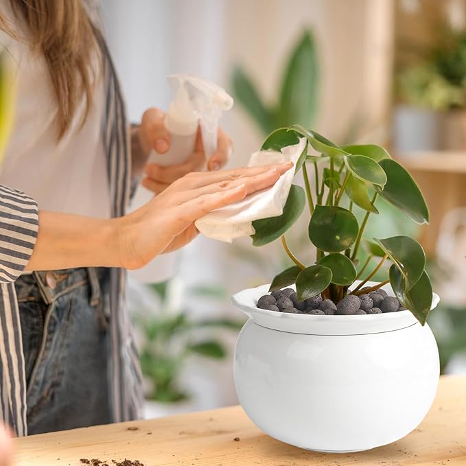 African Violet Pots, 6 Inch Self Watering Pots for Indoor Plants, Self Watering Plant Pot, Easy Plant Self Watering Pot, Ceramic Plant Pot with Absorbent Inner Pot for Flowers-White