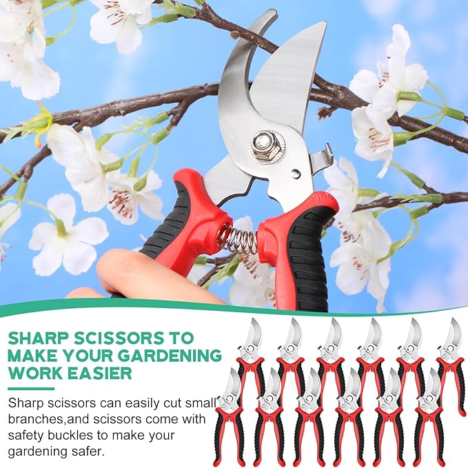 Lothee 12 Pcs Pruning Shears Bulk for Gardening Flower Shears, Floral Scissors 7.5 Inch Bypass Garden Hand Shears Clippers for Cutting Flowers, Trimming Plants Heavy Duty Garden Tools(Red)