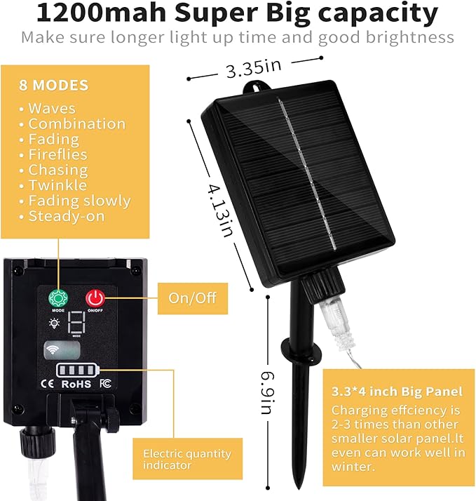 32.8 * 6.56FT Large Size Solar Curtain Lights Outdoor, 8 Modes Outdoor Solar String Icicle Lights, Solar Garden Christmas Lights Decortions for Patio, Gazebo, Eaves, Fence, Tree, Porch (Warm White)