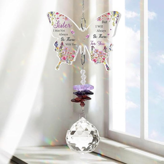 Sister Gifts, Valentines Day Gifts for Sister, Gifts for Sister Crystal Suncatcher, Mother's Day Birthday for Sister, to My Sister Gifts Hanging Butterfly Crystal Suncatcher Ornament