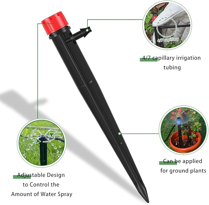 Mudder 100 Pieces 5.2 Inches Drip Emitters Fan Drip Emitters for 1/4 Inch Drip Irrigation Tubing 360 Degree Adjustable Irrigation Drippers Micro Spray Irrigation Drippers Stake Drip Emitter Plastic