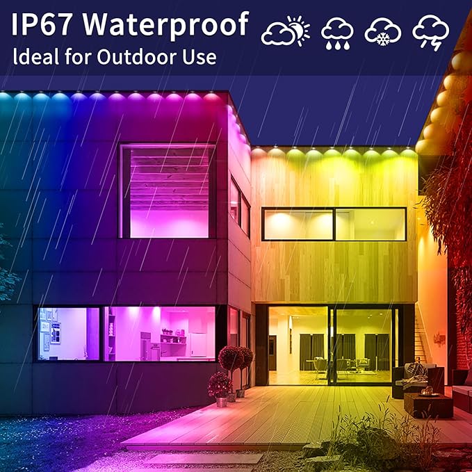 Permanent Outdoor Lights,50ft RGB Eave with App Control Remote,IP67 Waterproof LED Lights,Music Sync Outside Light for House,Halloween,Roof,Garden,Christmas Decorations