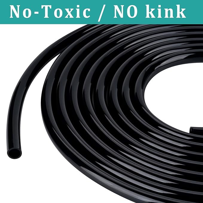 1/2" id - 25ft Black Vinyl Tubing Flexible PVC Tube Hybrid Hose Transfer Water Fuel Gas for Pond Fountain Garden Waterfall, Durable and Safe, with 2 Hose Clamps