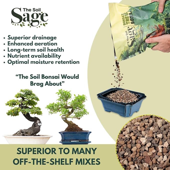 Soil SAGE Bonsai Soil - Premium All-Purpose Blend with Akadama - Large 5qts./5l Ready to Use Soil Mix for All Bonsai Tree Varieties - Pumice, Lava Rock & Pine Bark Fines - Made in U.S.A.