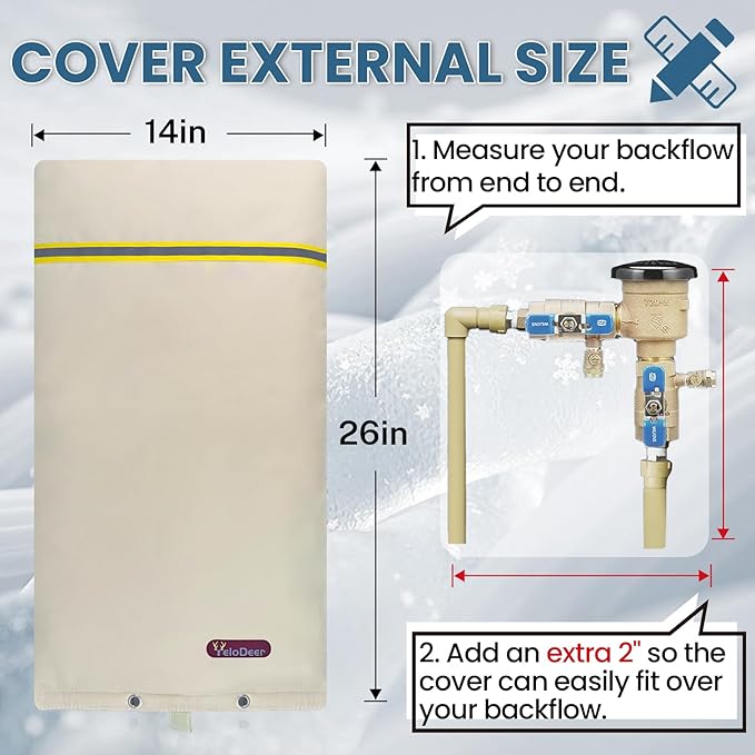 Backflow Preventer Insulation Cover, 14" W x 26" H YeloDeer Reusable Waterproof Sprinkler Valve Cover with Aluminum Foil, Outdoor Well Pump Cover Insulated for Winter Freeze Protection.